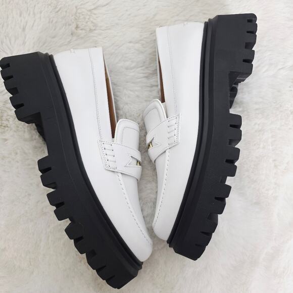 Maje White Leather Chunky Platform Lug Sole Loafers Clover Detail EU 38 / US 7.5 - Picture 9 of 14